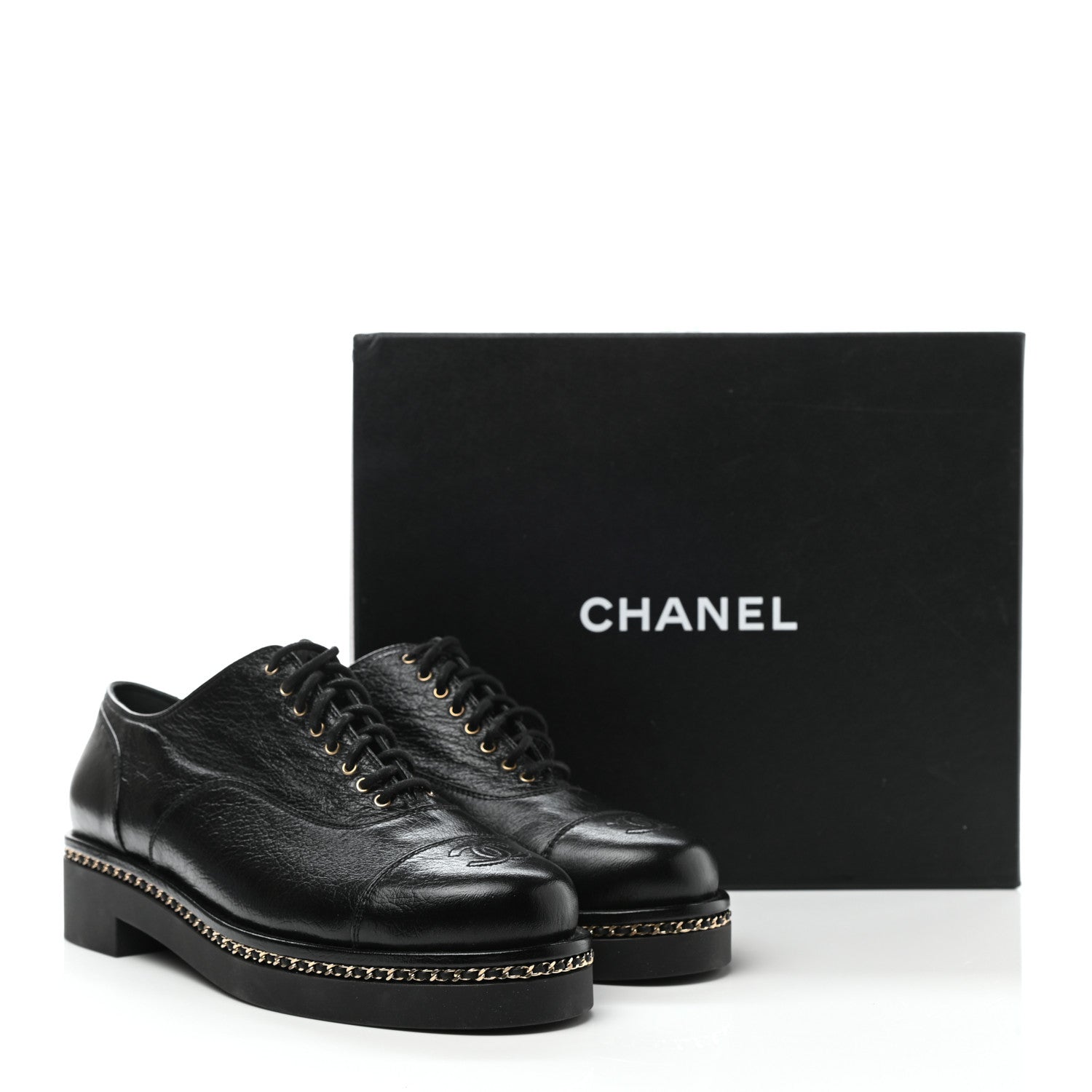 Chanel Shiny Crumpled Lambskin CC Lace Up Oxfords 41 Black 9 of 9