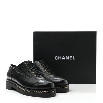 Chanel Shiny Crumpled Lambskin CC Lace Up Oxfords 41 Black 9 of 9