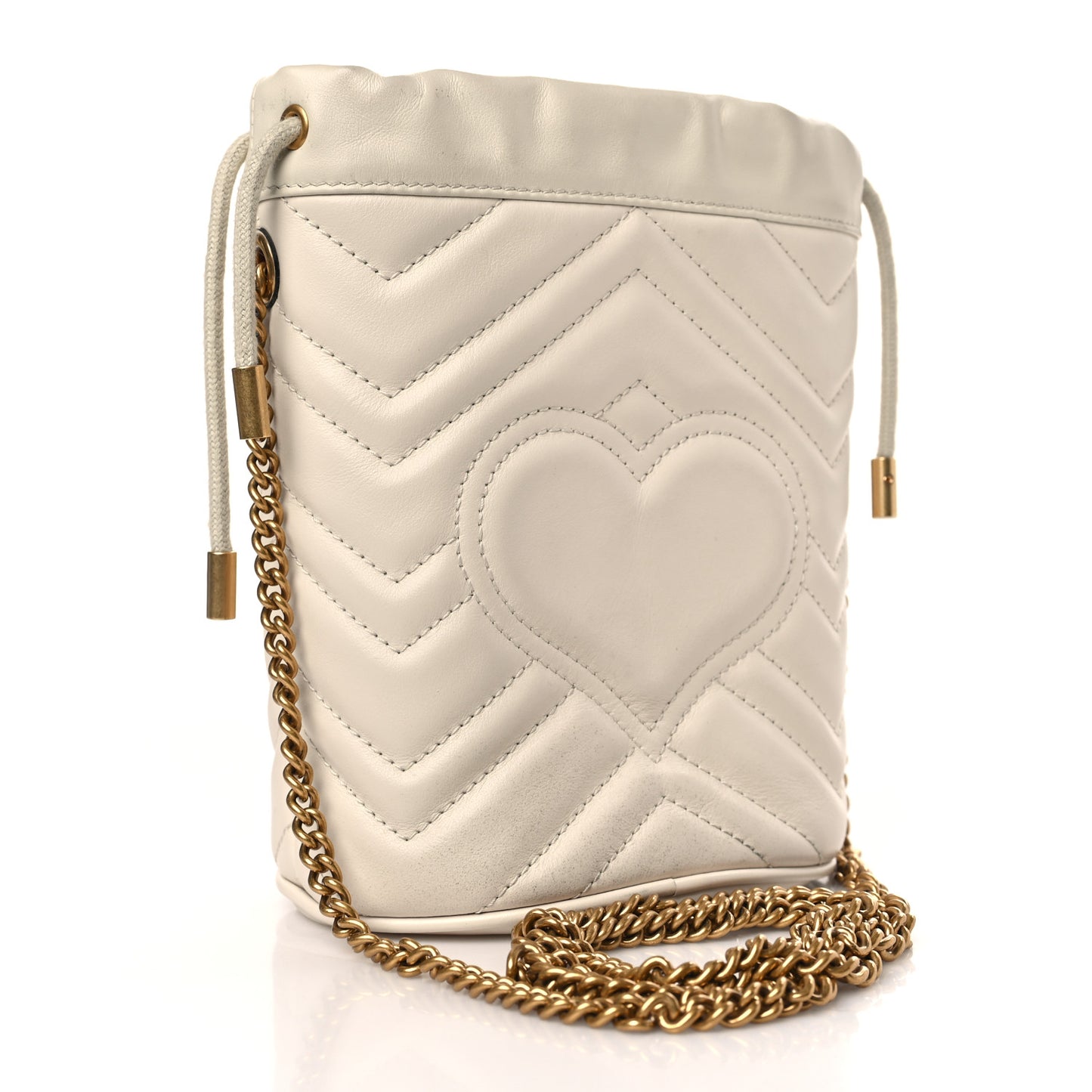 Calfskin Matelasse Mini GG Marmont 2.0 Bucket Bag White