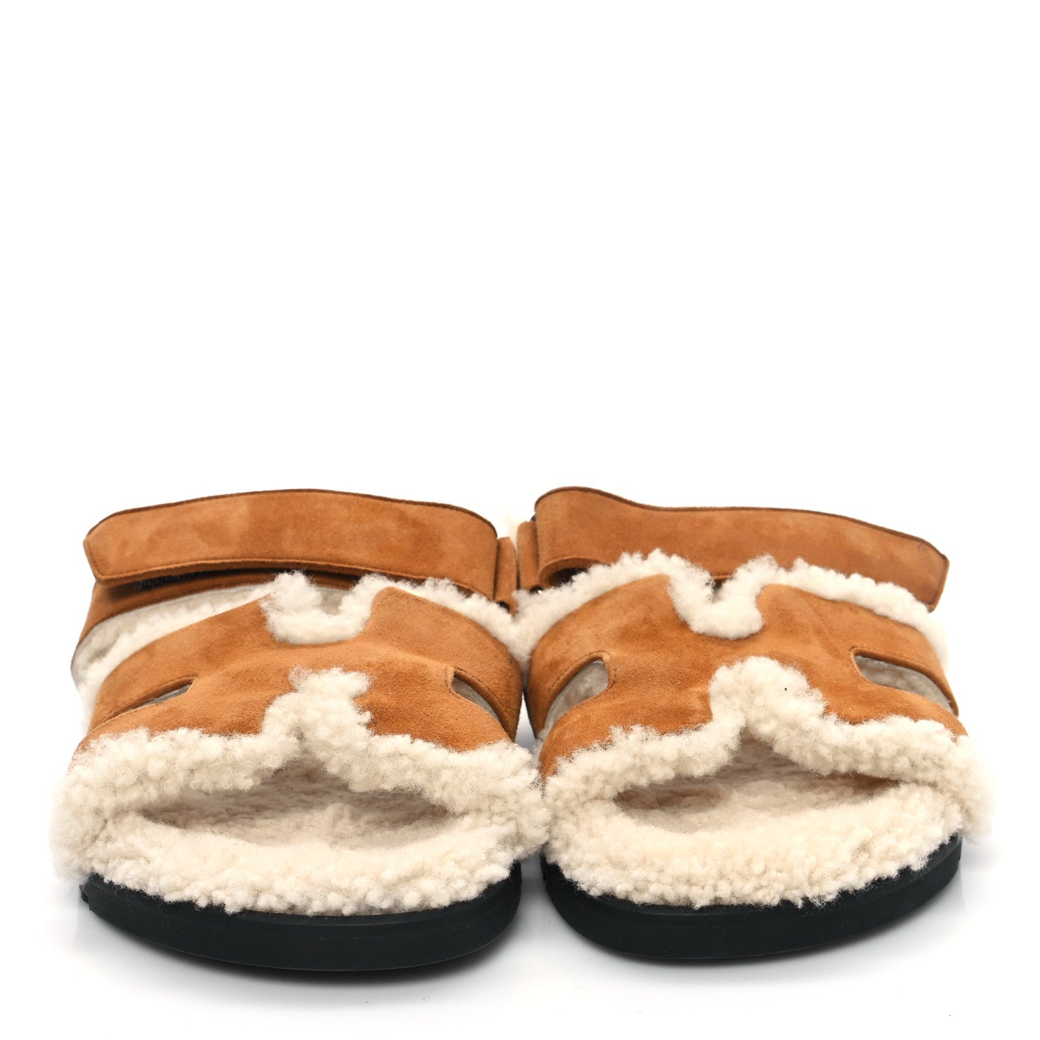Hermes Suede Goatskin Woolskin Womens Chypre Sandals 39 Brun Fume Ecru 2 of 7