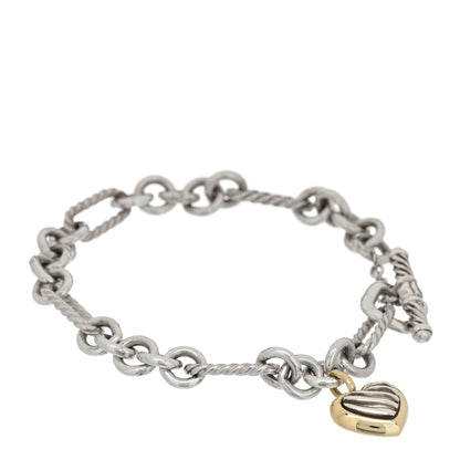 David Yurman Sterling Silver 18k Yellow Gold Cable Heart Charm Bracelet 1 of 3