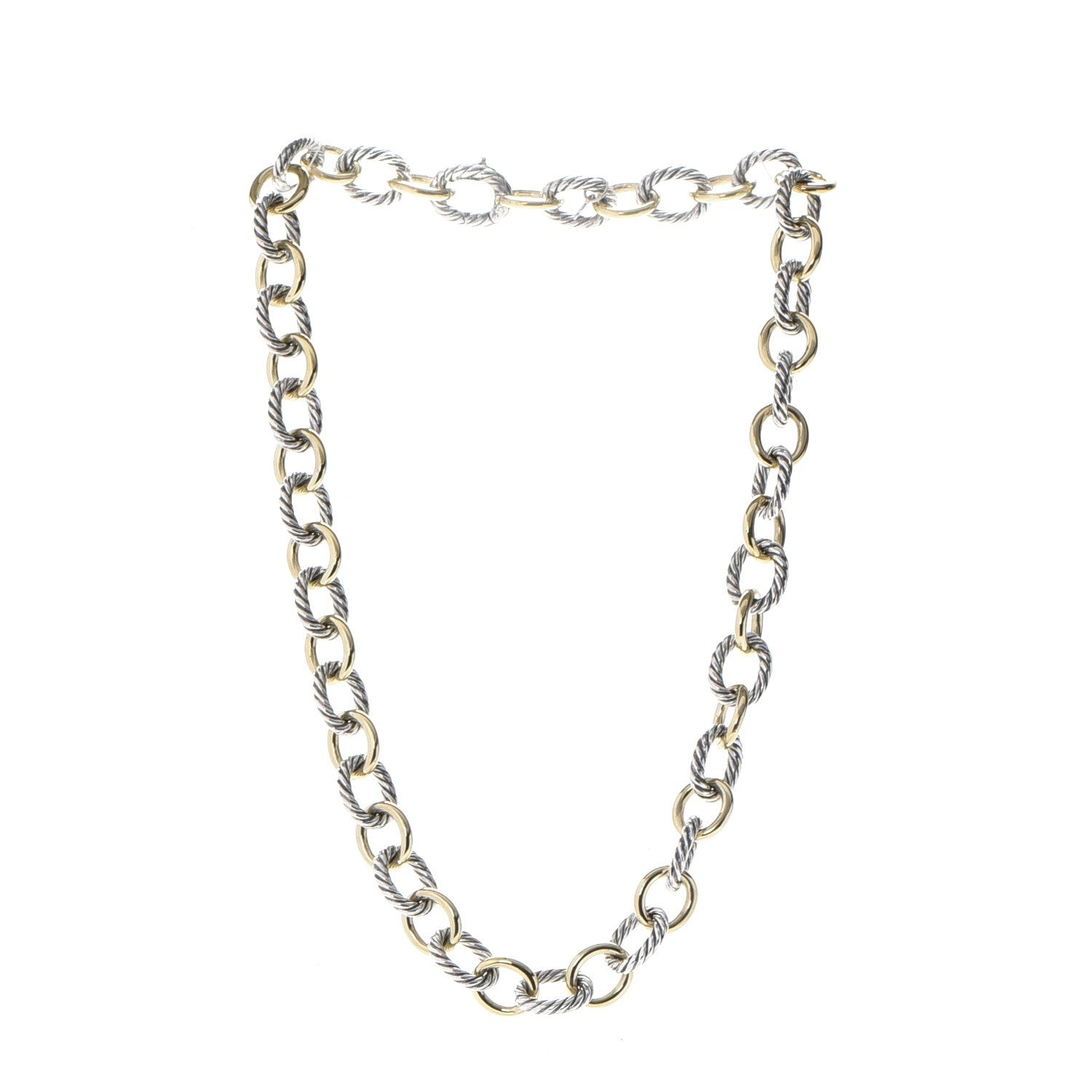 David Yurman Sterling Silver 18K Yellow Gold Large Oval Link Necklace 3 of 5