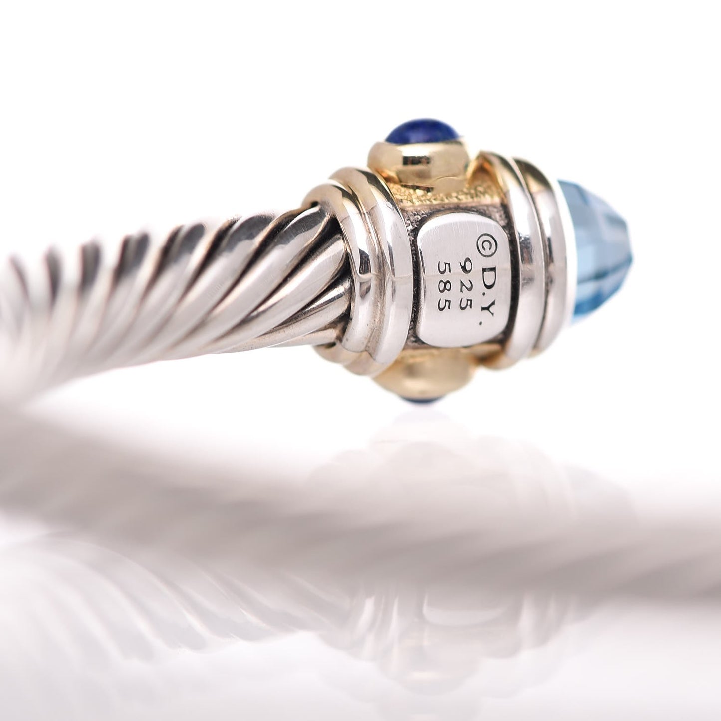 Sterling Silver 14K Yellow Gold Blue Topaz Lapis Lazuli 5mm Cable Renaissance Bracelet