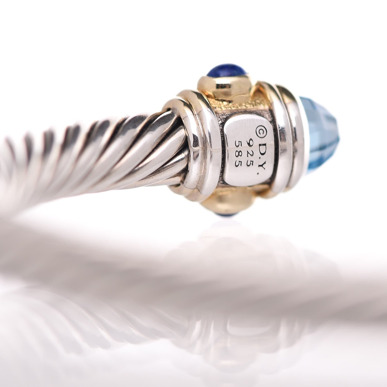 David Yurman Sterling Silver 14K Yellow Gold Blue Topaz Lapis Lazuli 5mm Cable Renaissance Bracelet 5 of 5