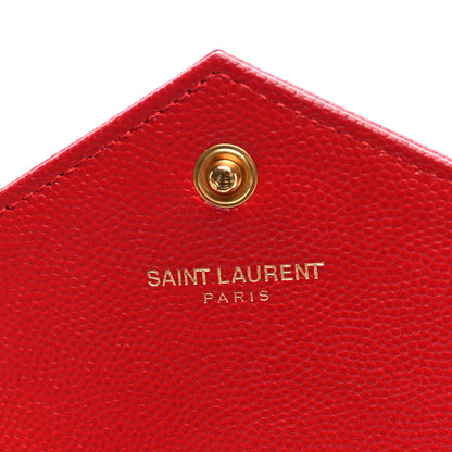 Saint Laurent Grain De Poudre Matelasse Chevron Monogram Envelope Chain Wallet New Red 6 of 9