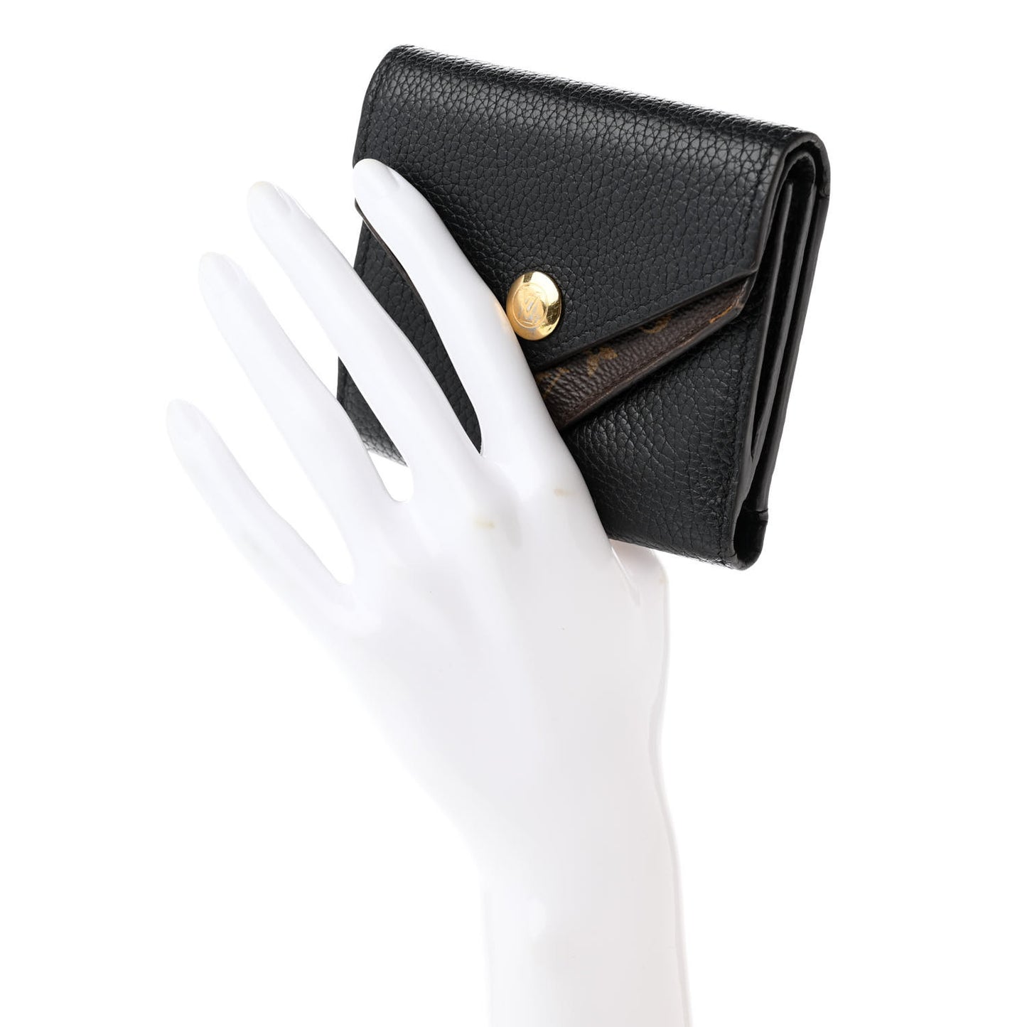Grained Calfskin Monogram Double V Compact Wallet Black