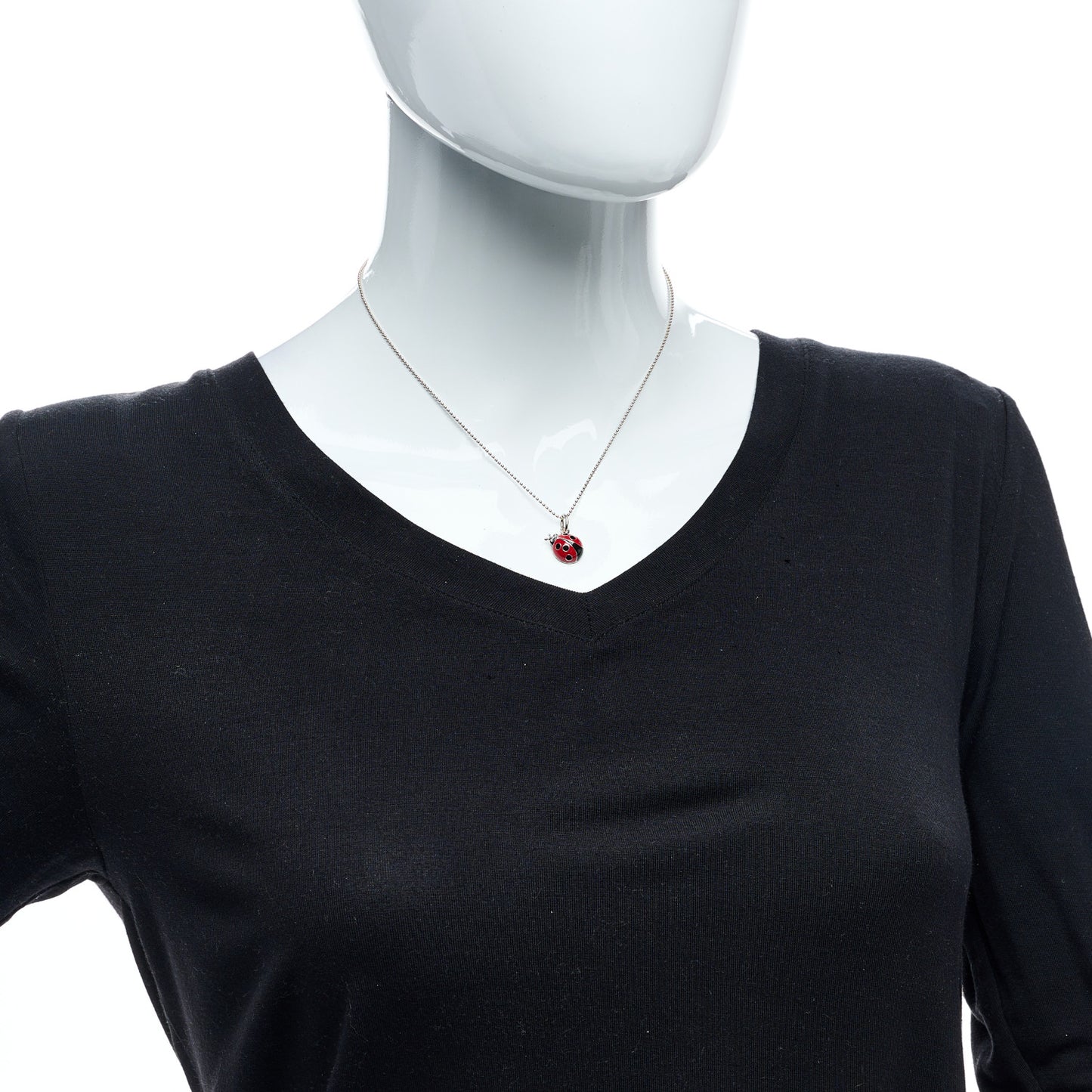 Sterling Silver Enamel Ladybug Pendant Necklace Red Black