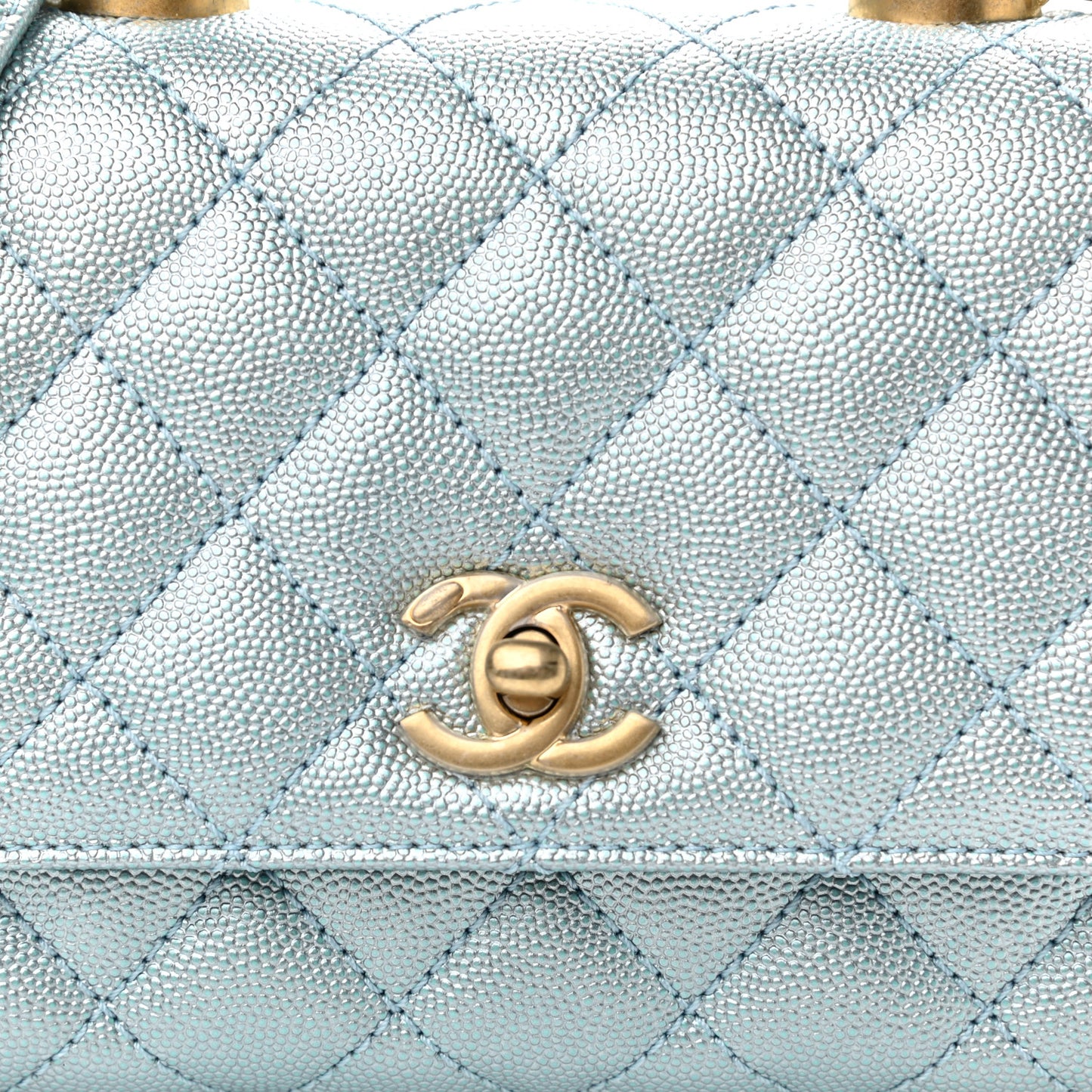 Metallic Caviar Quilted Extra Mini Coco Handle Flap Light Blue