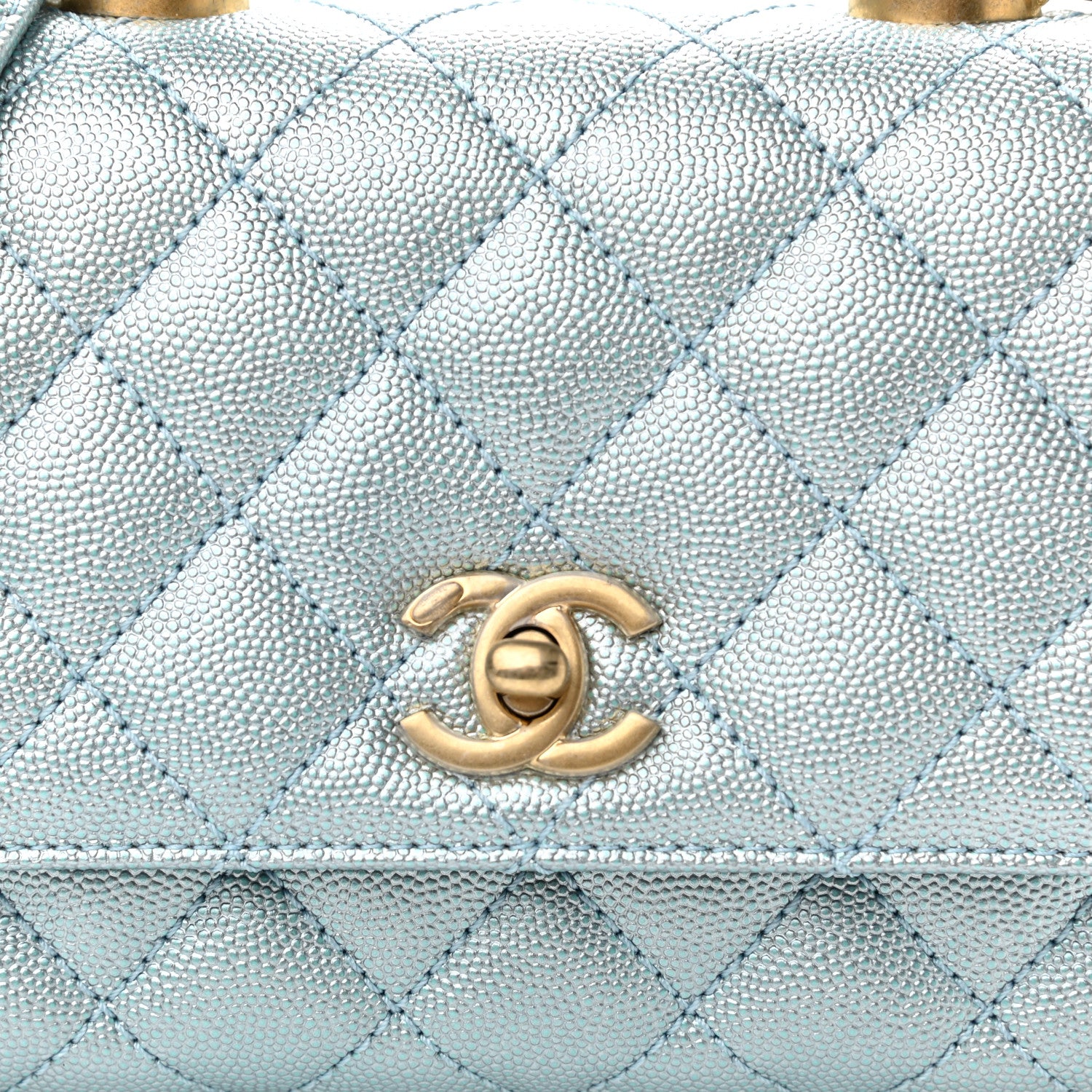 Chanel Metallic Caviar Quilted Extra Mini Coco Handle Flap Light Blue 8 of 10