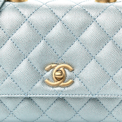 Chanel Metallic Caviar Quilted Extra Mini Coco Handle Flap Light Blue 8 of 10