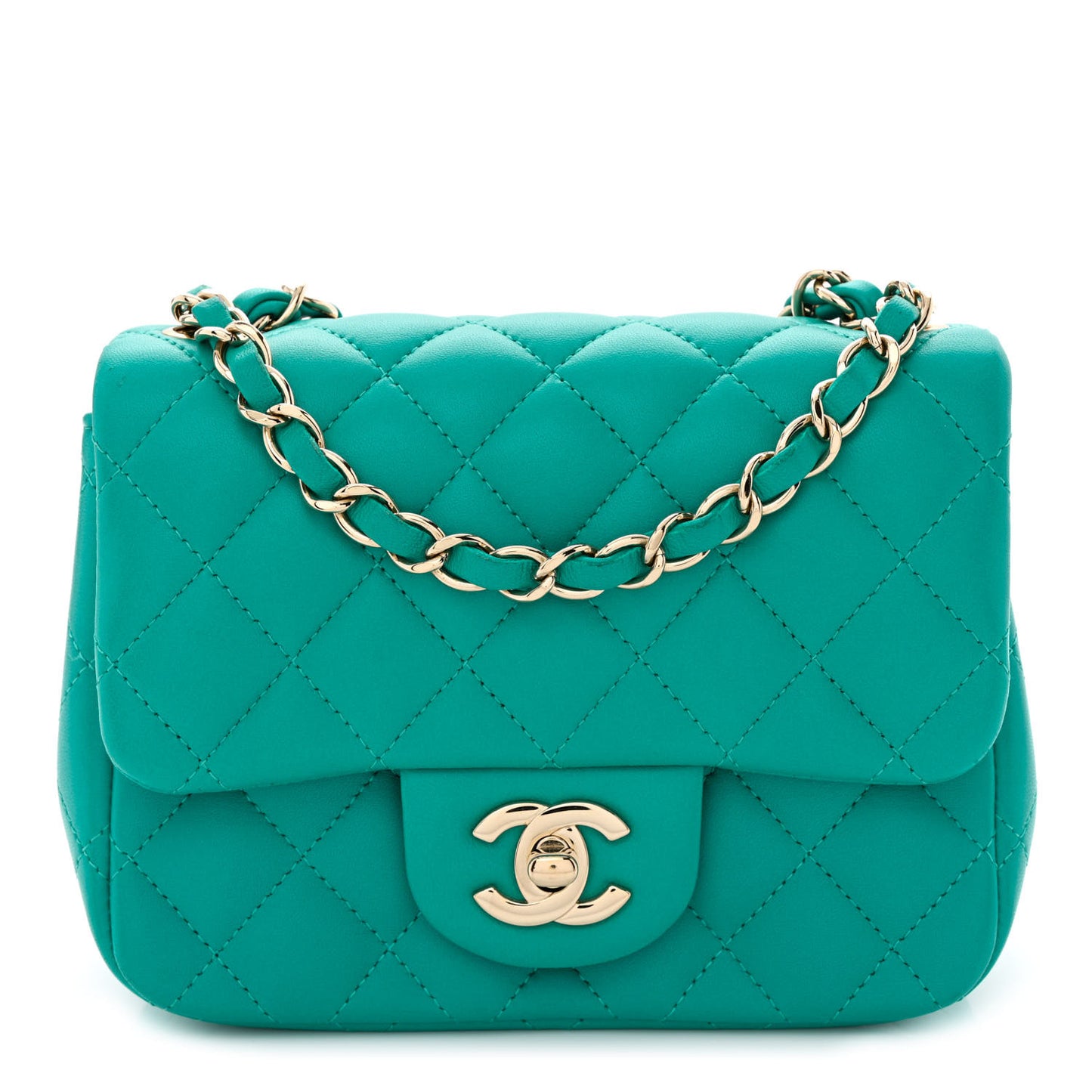 Lambskin Quilted Mini Square Flap Turquoise