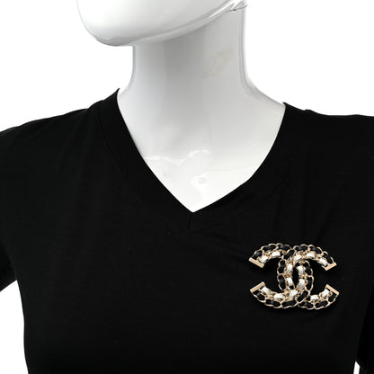 Chanel Lambskin Chain CC Brooch Black White Gold 2 of 7