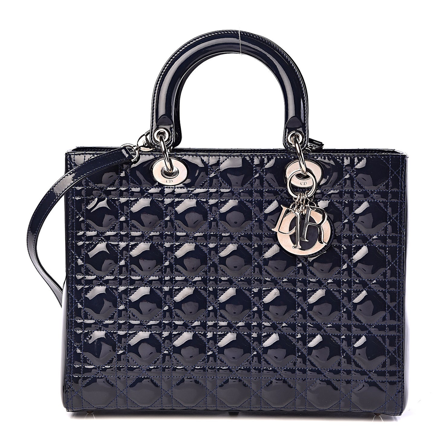 Patent Cannage Large Lady Dior Navy Blue