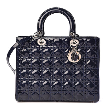 Christian Dior Patent Cannage Large Lady Dior Navy Blue 1 of 11