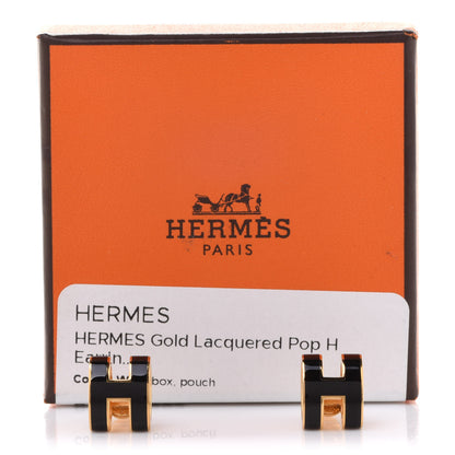 Hermes Gold Lacquered Pop H Earrings Black 8 of 8
