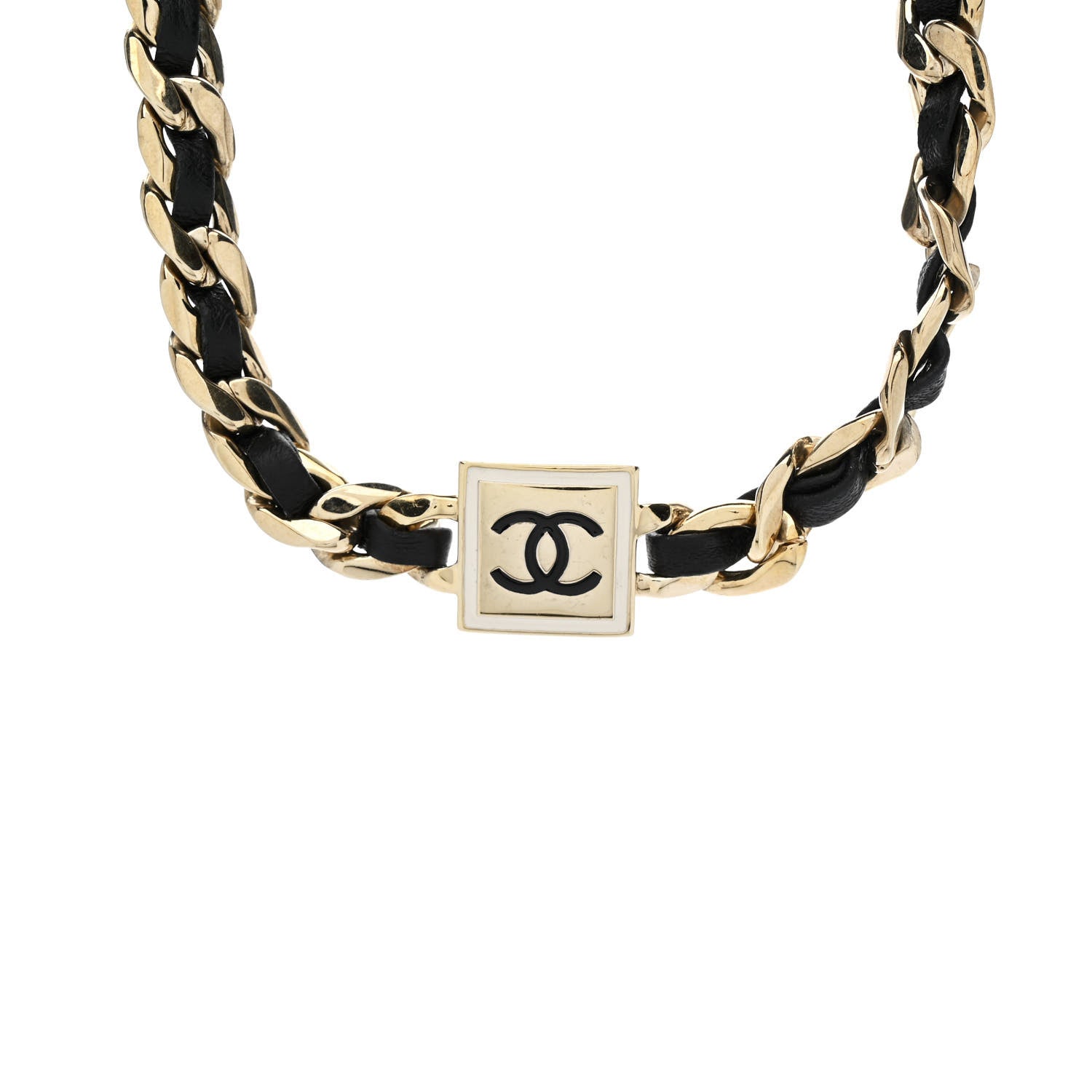 Chanel Metal Lambskin CC Square Choker Gold Black White 4 of 7