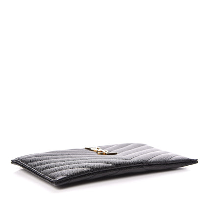 Saint Laurent Grain De Poudre Chevron Monogram Bill Pouch Black 4 of 8