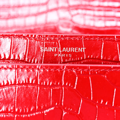 Saint Laurent Calfskin Crocodile Embossed Medium Monogram Sunset Rouge Eros 7 of 12