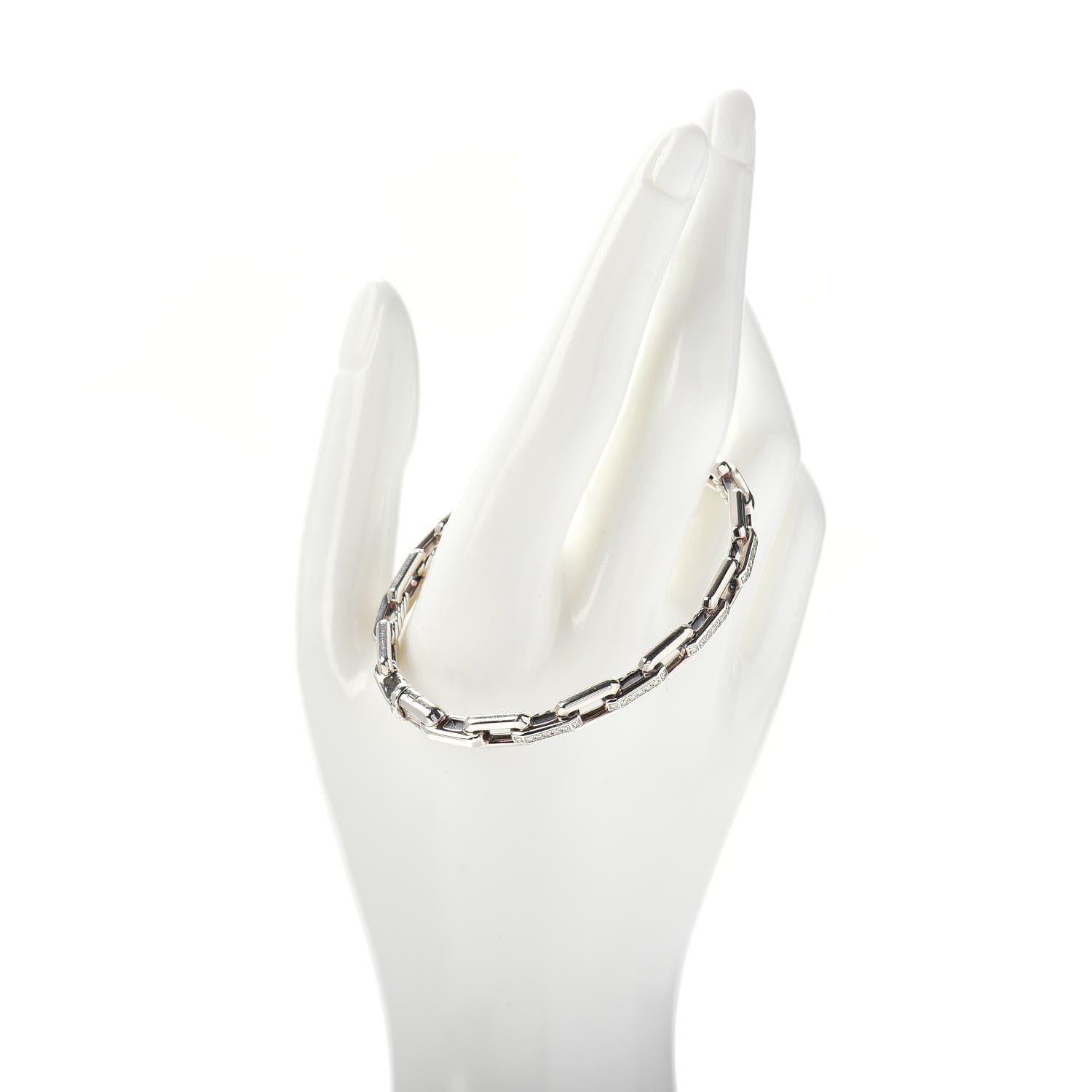 David Yurman Sterling Silver Diamond 7mm Stax Link Bangle Bracelet 2 of 4