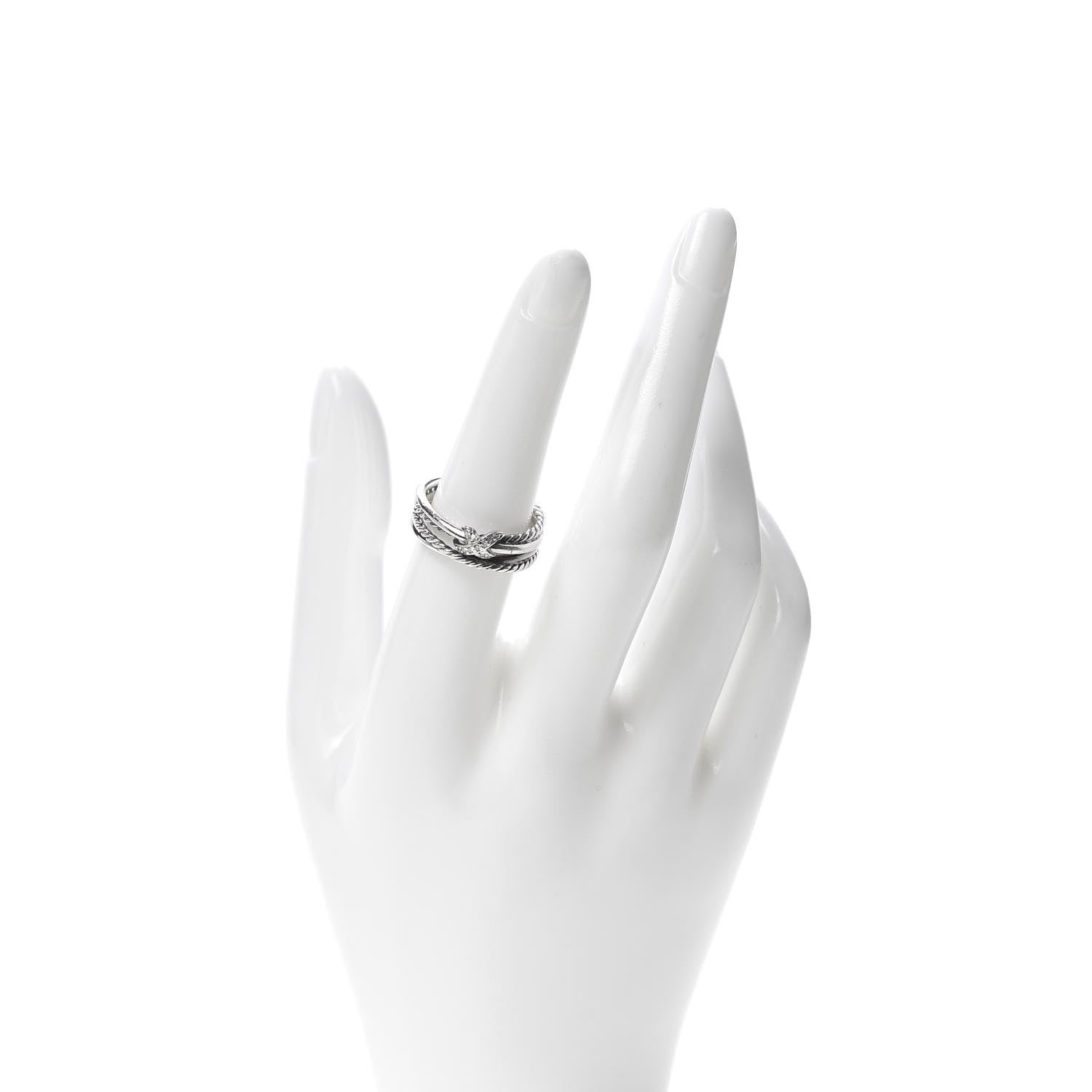 David Yurman Sterling Silver Diamond X Crossover Ring 54 6.75 2 of 4