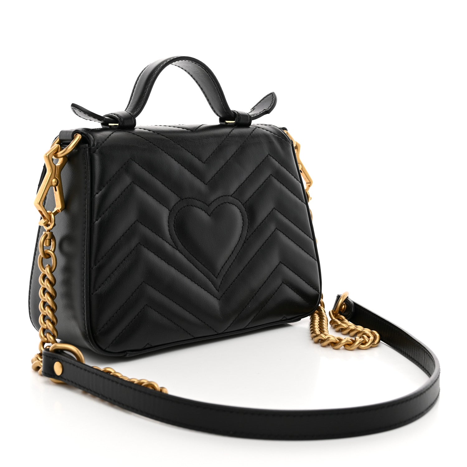 Gucci Calfskin Matelasse Mini GG Marmont Top Handle Shoulder Bag Black 3 of 11