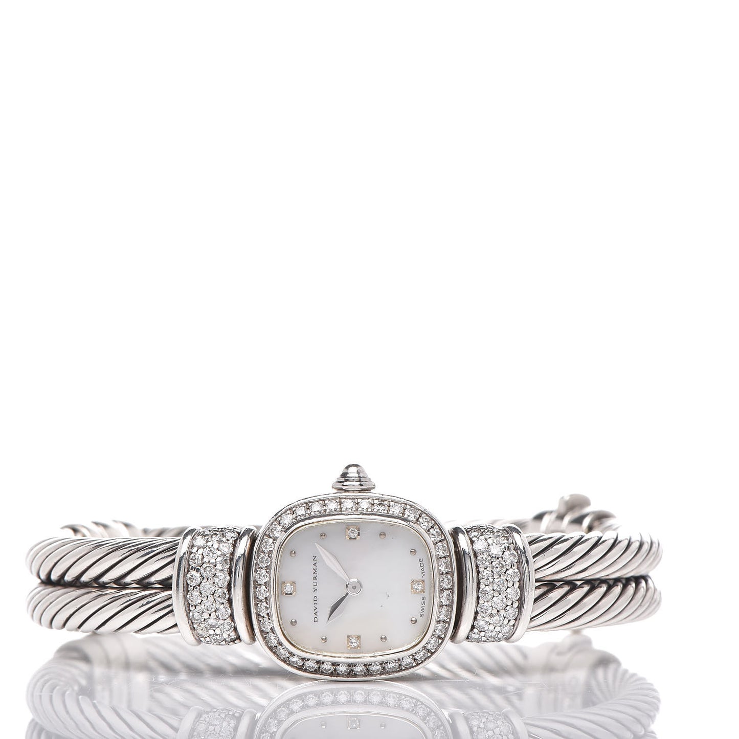 Sterling Silver Diamond Bezel Mother of Pearl 19mm Cable Chelsea Quartz Watch