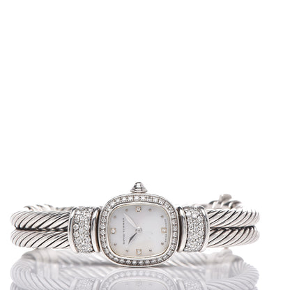 David Yurman Sterling Silver Diamond Bezel Mother of Pearl 19mm Cable Chelsea Quartz Watch 3 of 8
