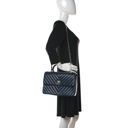Chanel Lambskin Chevron Quilted Medium Trendy CC Dual Handle Flap Bag Navy 2 of 12