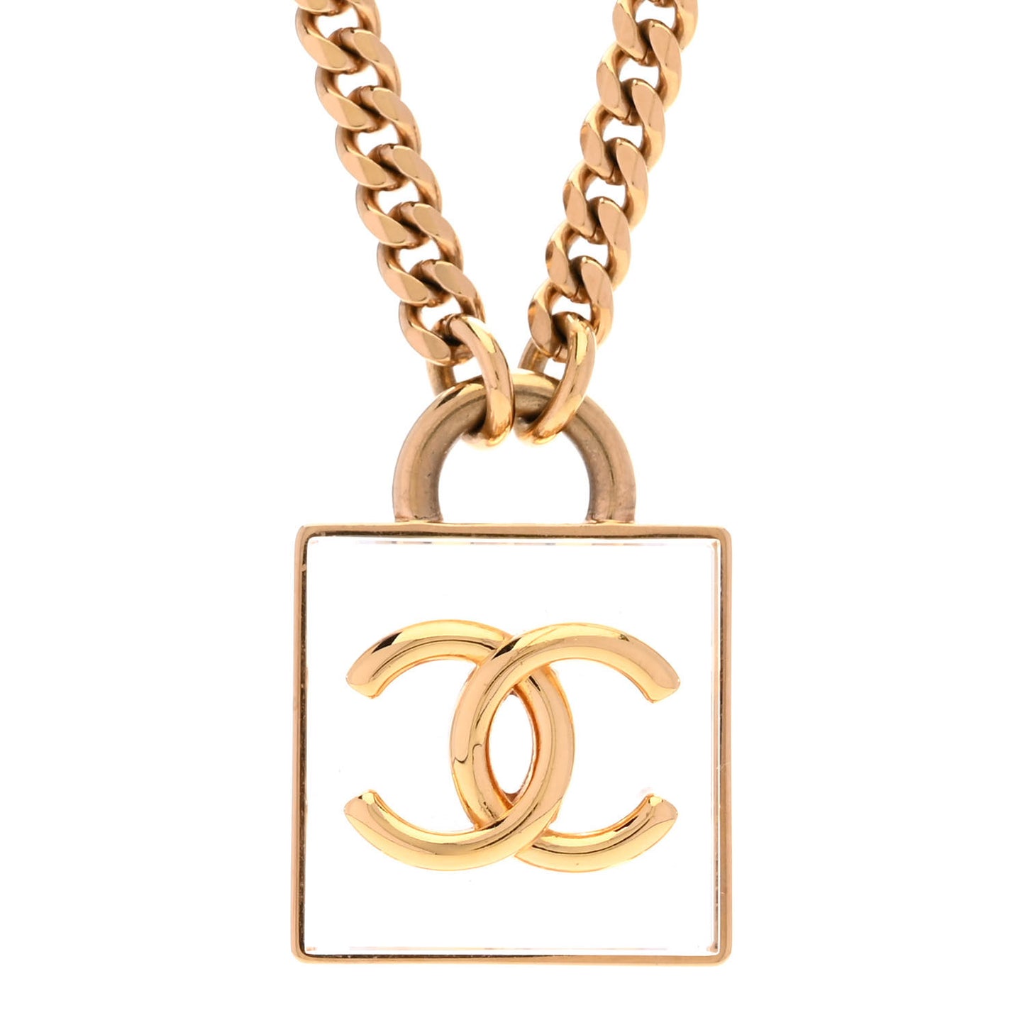 Metal Resin CC Square Necklace Gold Transparent