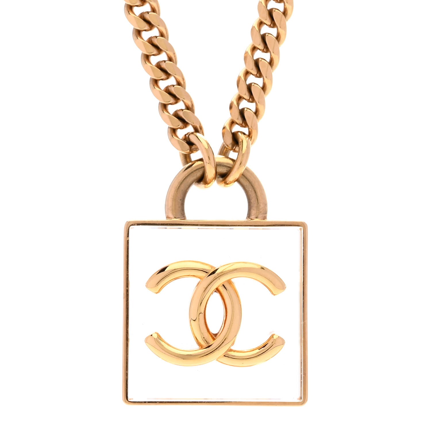 Chanel Metal Resin CC Square Necklace Gold Transparent 4 of 6