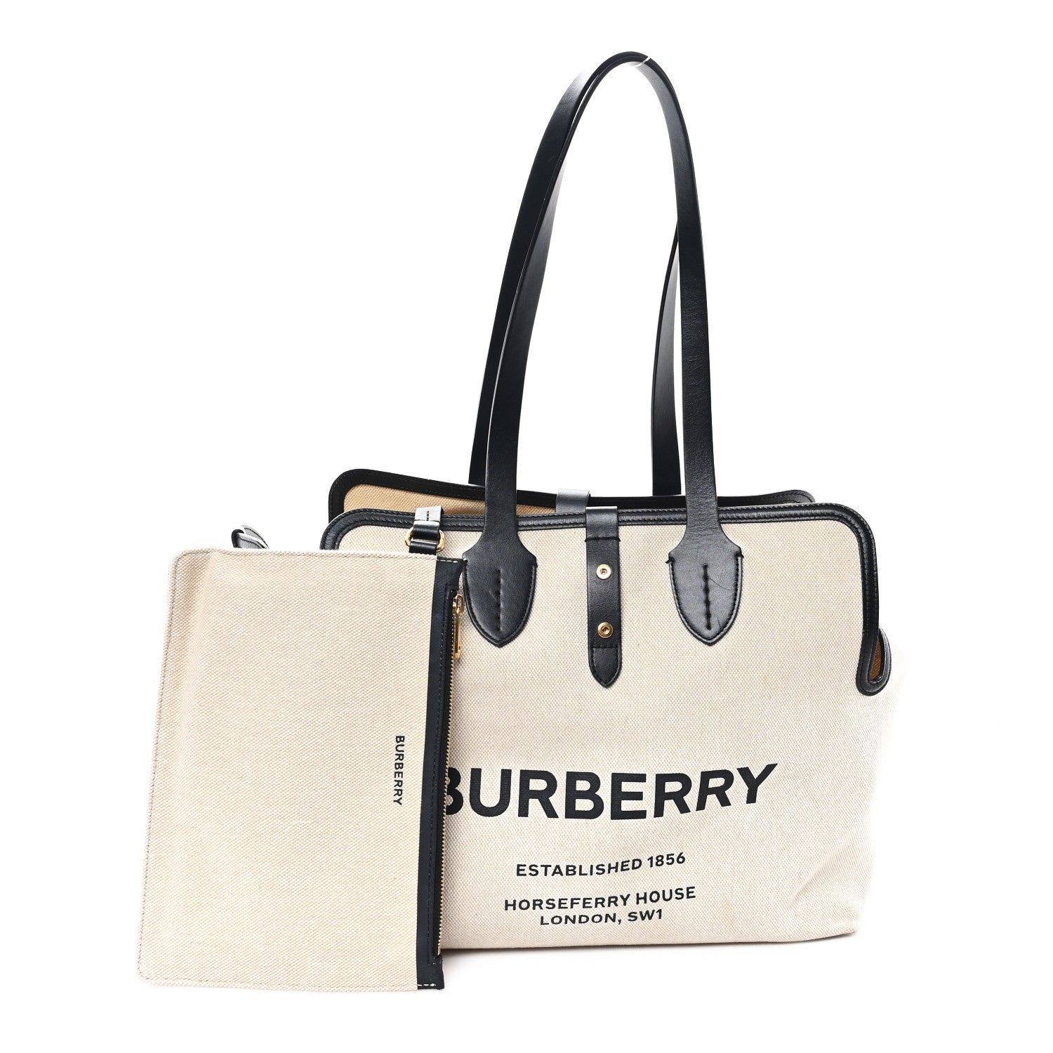 Burberry Cotton Soft Canvas Calfskin Medium Belt Tote Natural Black 3 of 12