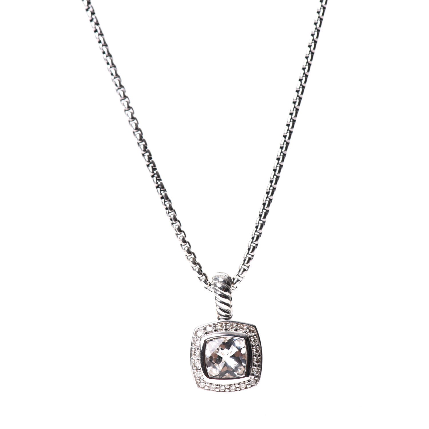 David Yurman Sterling Silver Diamond White Topaz 7mm Petite Albion Pendant Necklace 1 of 5