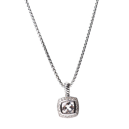 David Yurman Sterling Silver Diamond White Topaz 7mm Petite Albion Pendant Necklace 1 of 5