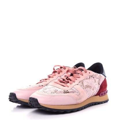 Valentino Garavani Macrame Lace Suede Womens Rockrunner Sneakers 41 Water Rose Multicolor 3 of 10