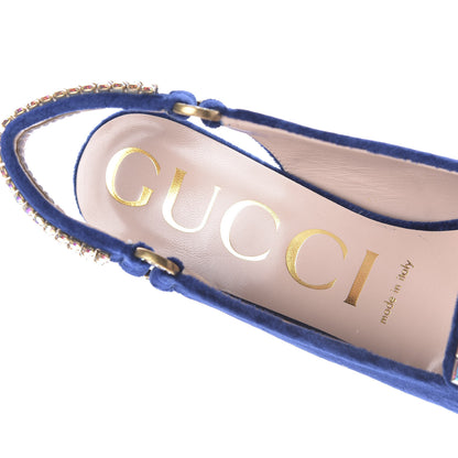 Gucci Velvet Crystal Square G Madelyn Slingbacks 36.5 Cobalt Blue 8 of 11