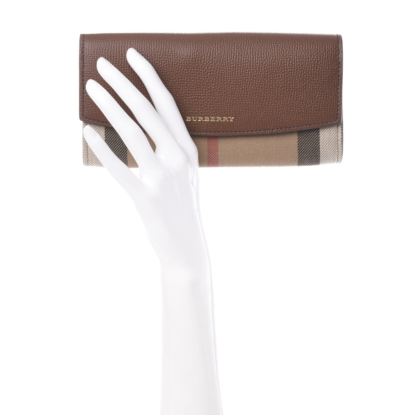 Horseshoe Calfskin House Check Porter Continental Wallet Tan