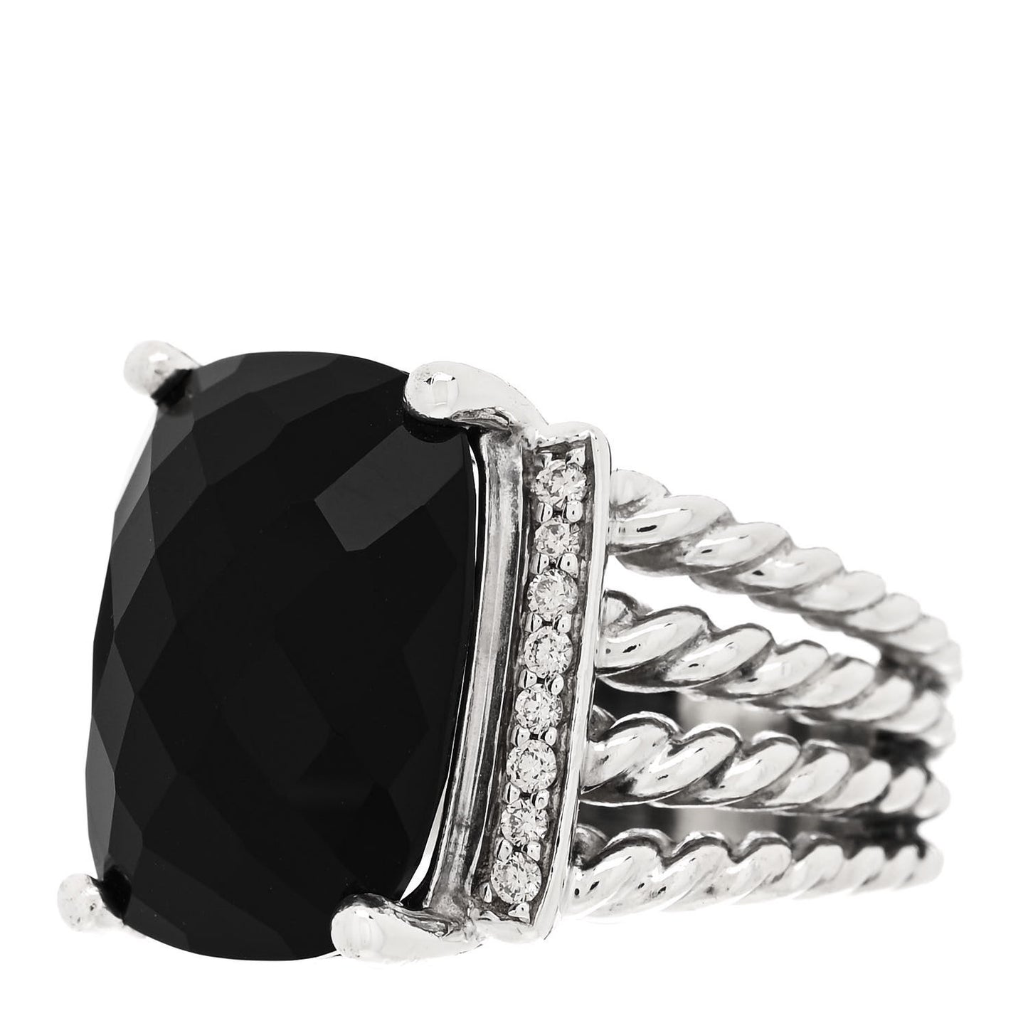 Sterling Silver Diamond Black Onyx 16mm Wheaton Ring 53 6.5