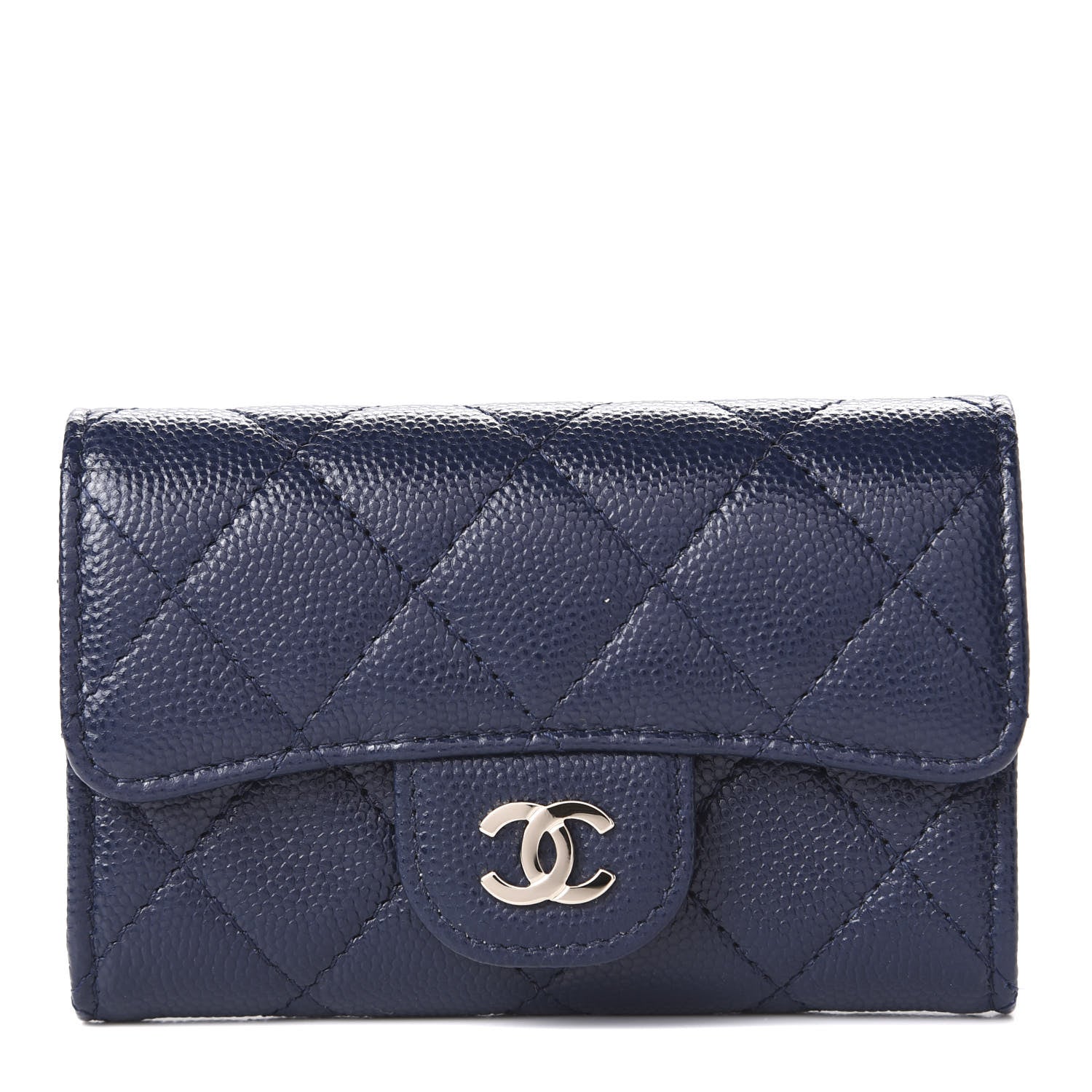 Chanel Caviar Quilted Flap Card Holder Wallet Navy Blue 1 of 11