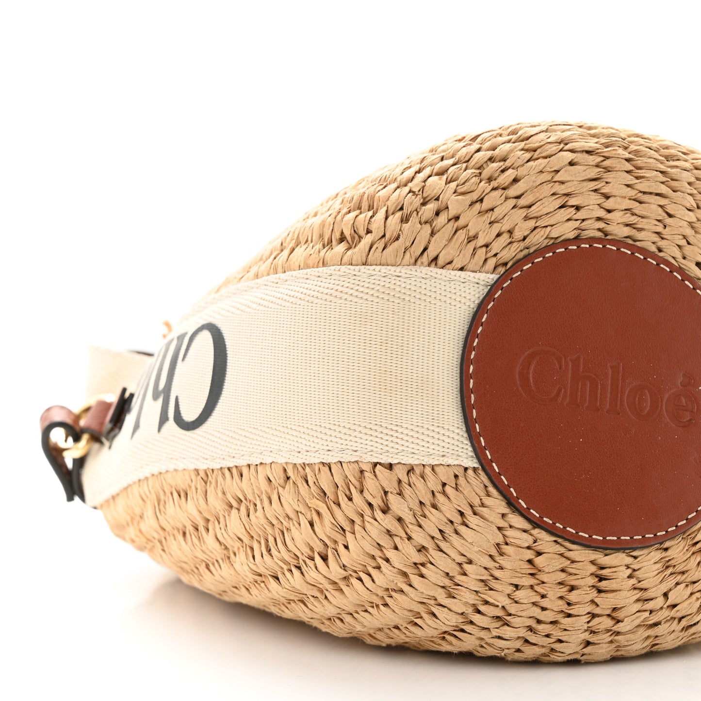 Raffia Calfskin Small Woody Basket Bag Brown