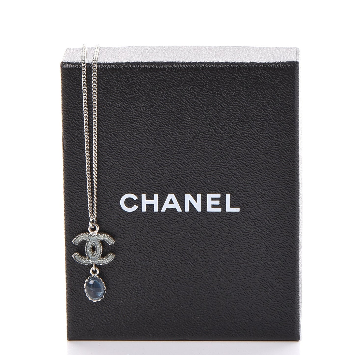 Resin CC Drop Necklace Silver Blue