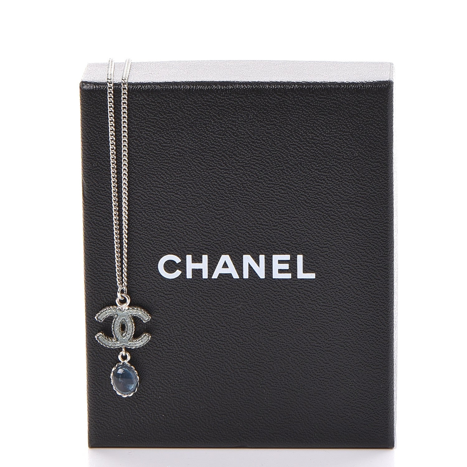 Chanel Resin CC Drop Necklace Silver Blue 6 of 6