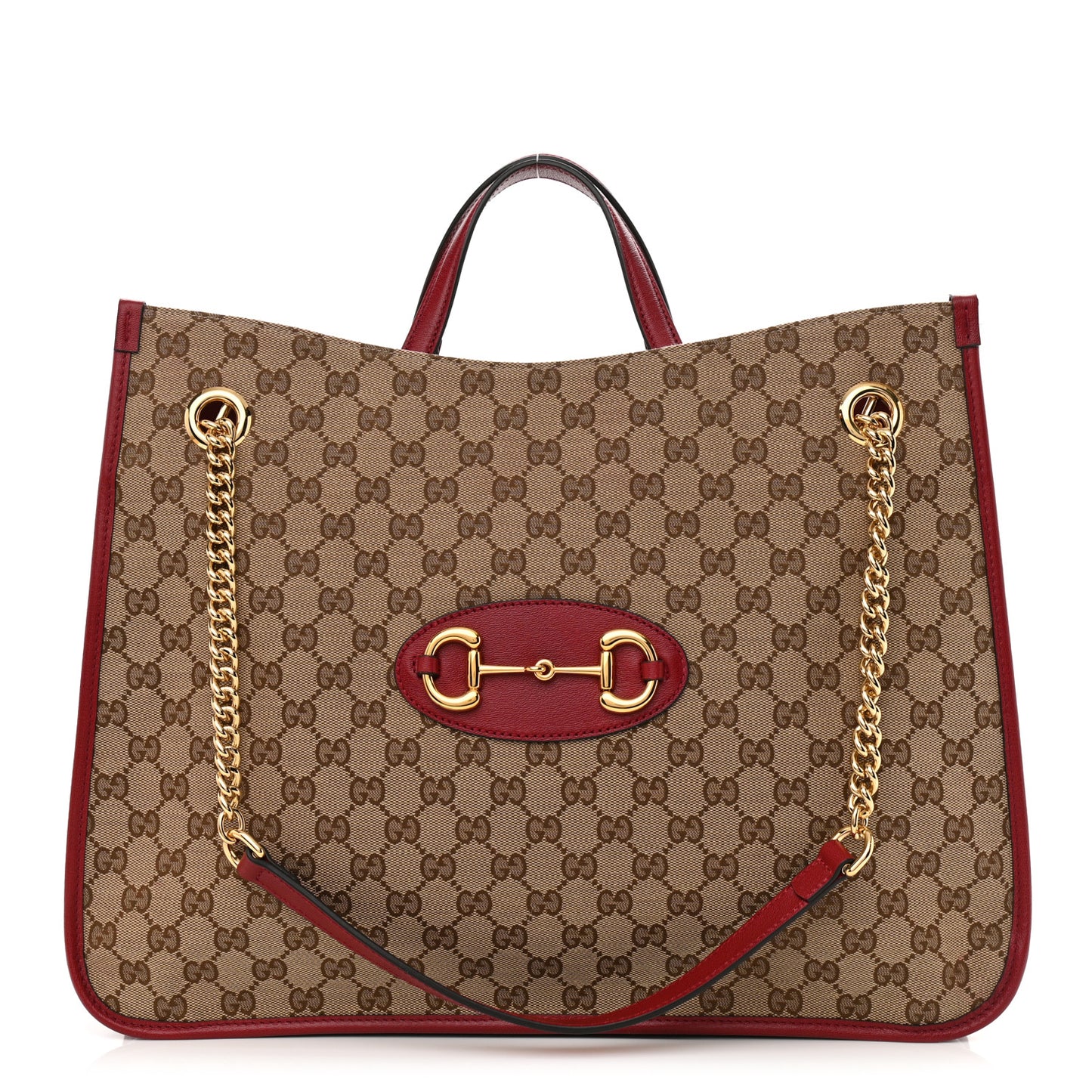 Monogram New Sakai Calfskin Lux Large Horsebit 1955 Tote Bag Beige Ebony New Cherry Red
