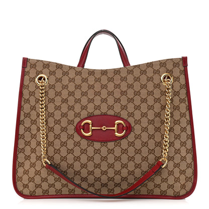 Gucci Monogram New Sakai Calfskin Lux Large Horsebit 1955 Tote Bag Beige Ebony New Cherry Red 1 of 11