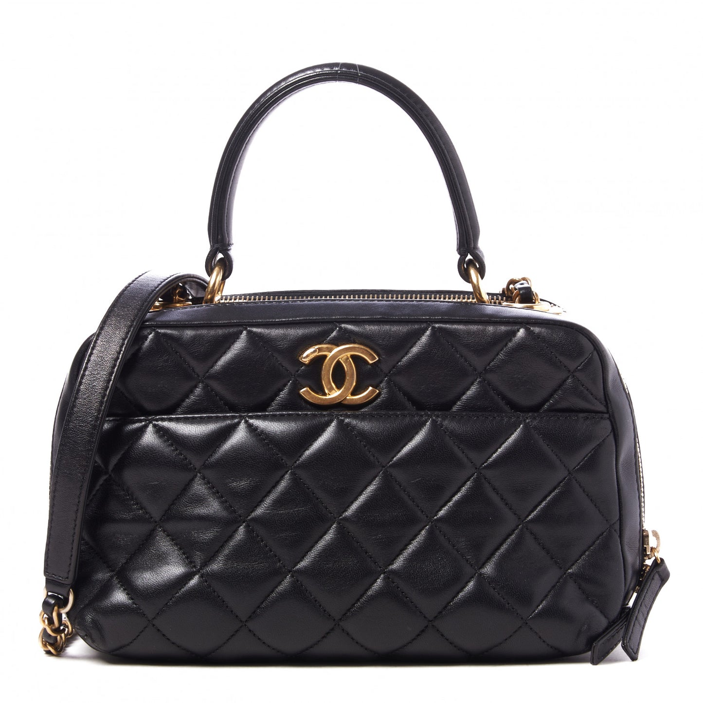 Lambskin Quilted Medium Trendy CC Bowling Bag Black