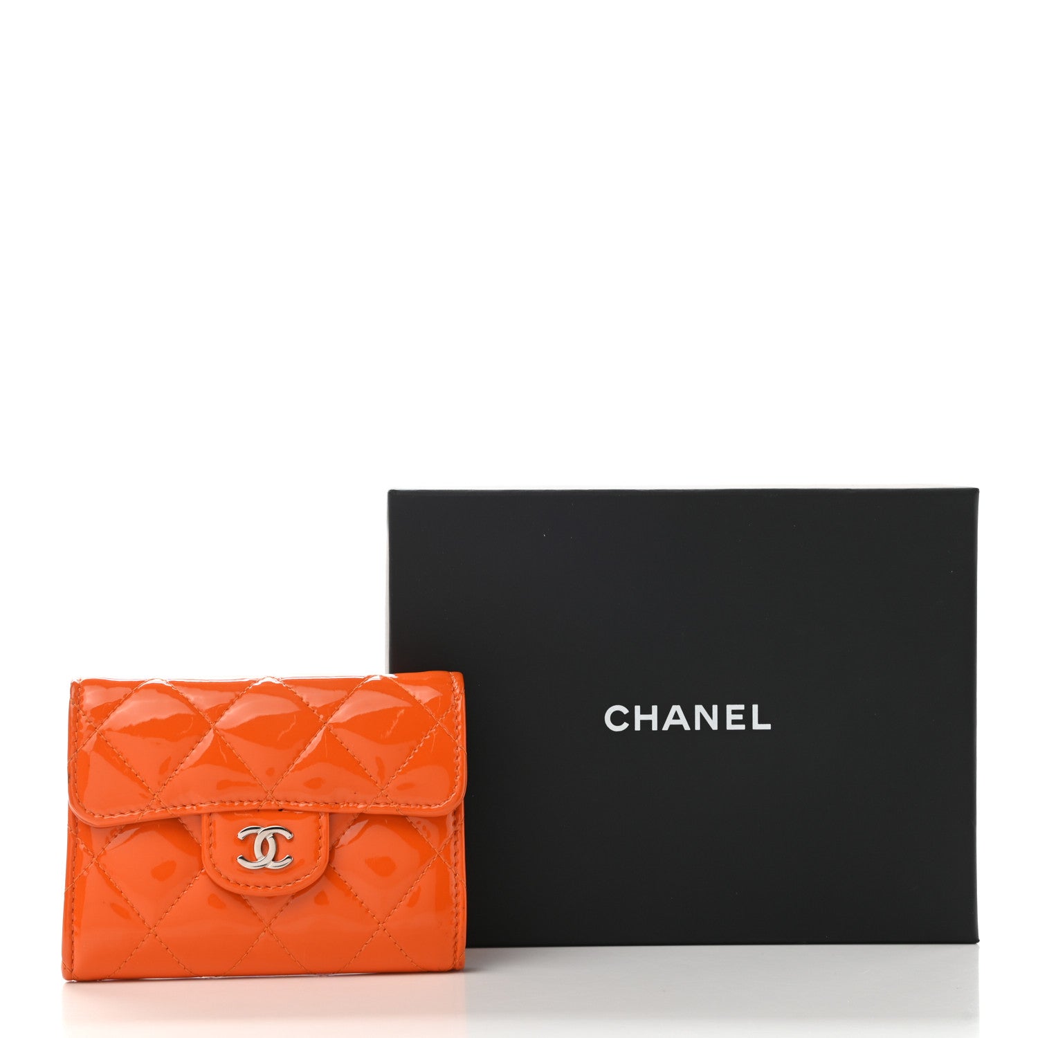 Chanel Patent Quilted Small Flap Wallet Orange 8 of 8