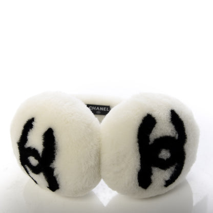 Chanel Shearling CC Ear Muffs White Black 3 of 7