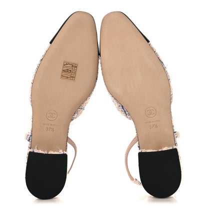Chanel Tweed Grosgrain Cap Toe CC Slingback Flat 37.5 Pink Multicolor 6 of 10