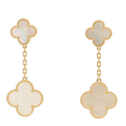 Van Cleef & Arpels 18K Yellow Gold Mother of Pearl 2 Motifs Magic Alhambra Earrings 1 of 6
