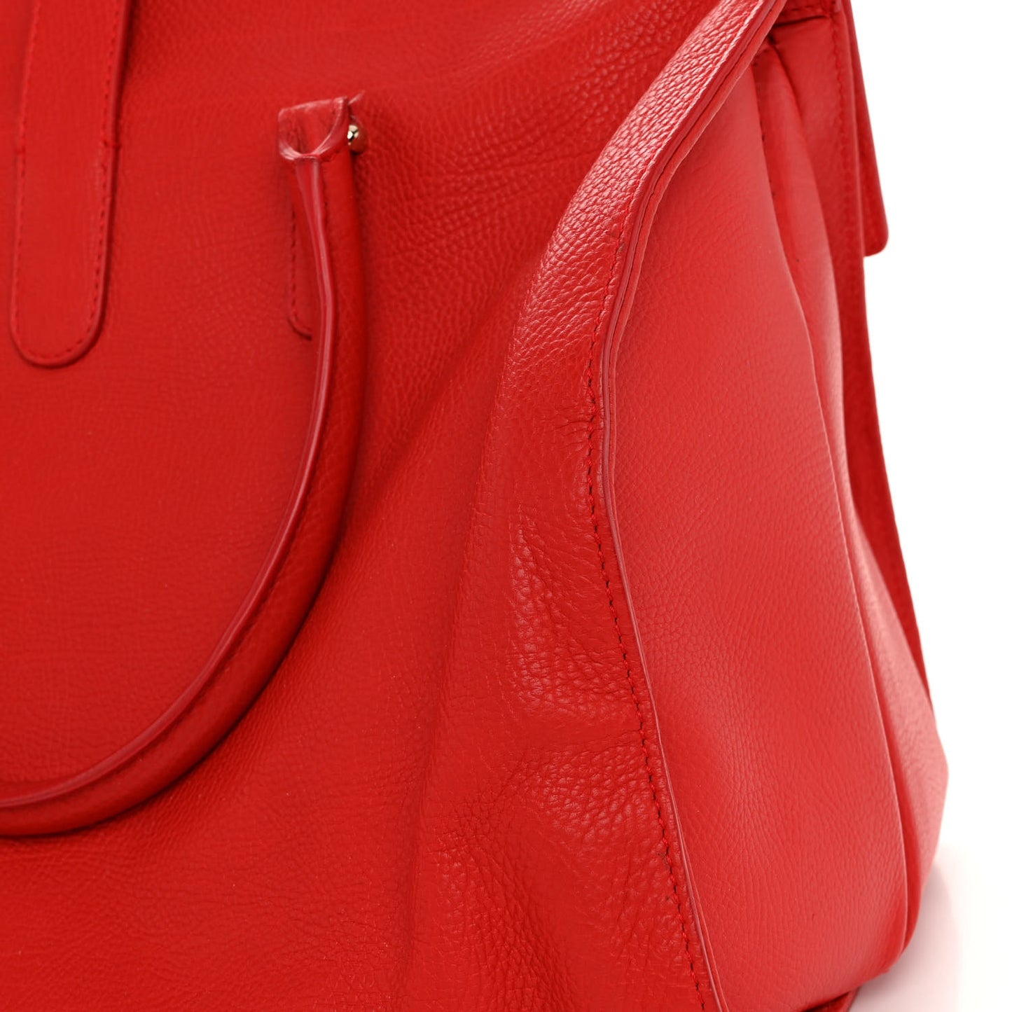 Grained Calfskin M Tube Round Tote Rouge Coquelicot