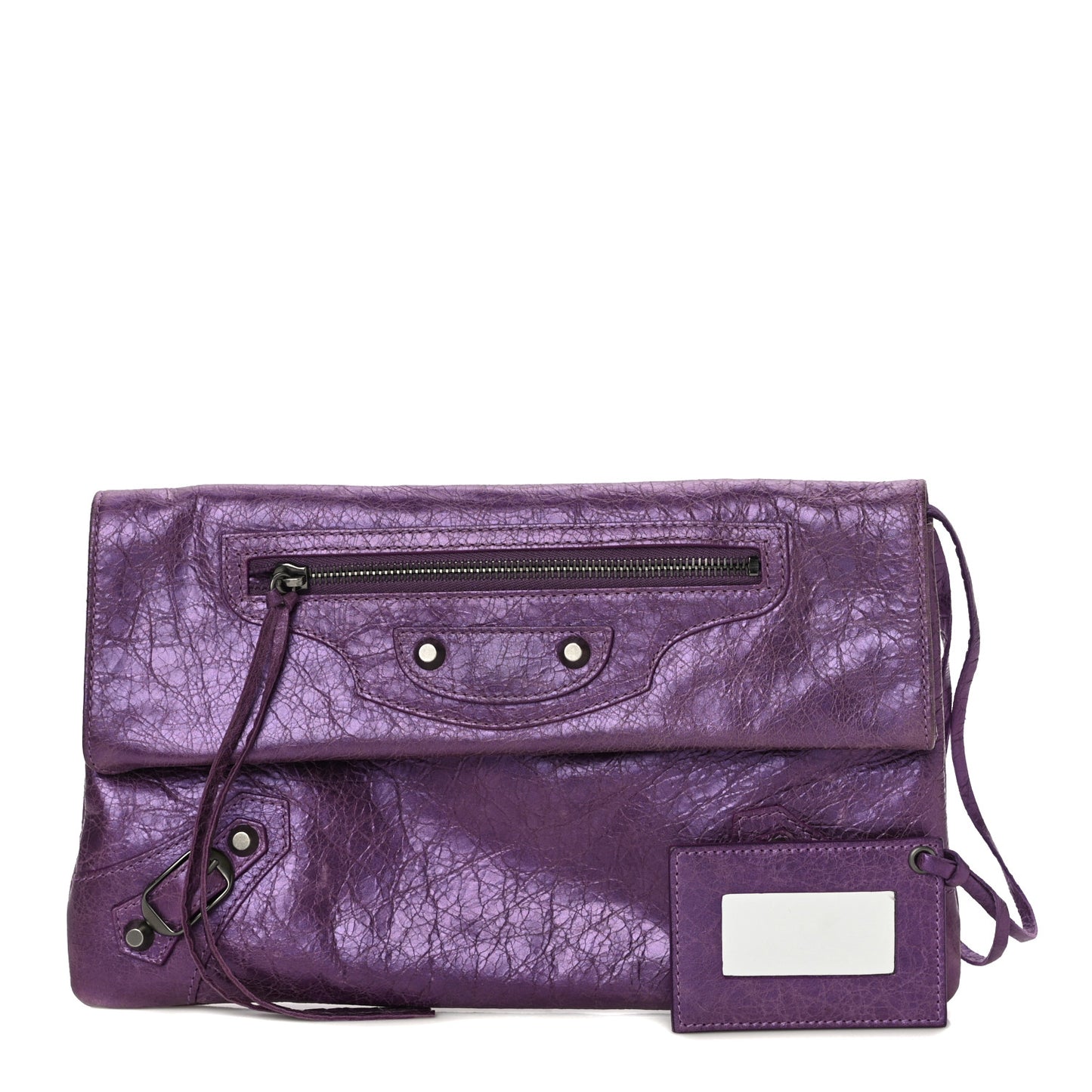 Agneau Classic Hardware Envelope Clutch Metallic Purple